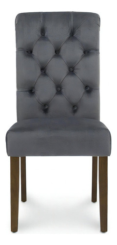 Tamarindo Set 2 Sillas De Comedor Capitonada Velvet Gris,wis Color De La Estructura De La Silla Nogal Color Del Asiento Gris