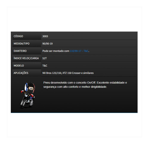 Pneu Dianteiro Technic 90/90-19 T&c 52t Com Camara Bros Xtz