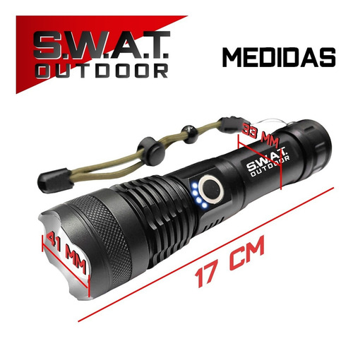 Imagen 7 de 10 de Linterna Táctica Led Swat Outdoor X80 Usb Accesorios Potente