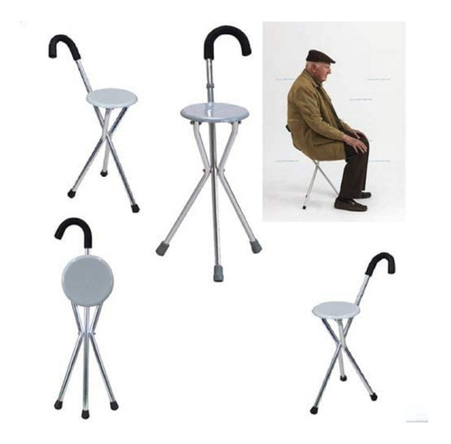 Imagen 4 de 6 de Bastón Con Asiento Plateado Nebucor
