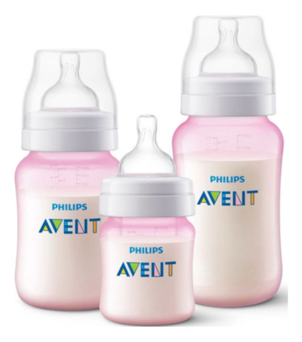 Kit Mamadeira Avent Clássica Rosa 125,260, 310 Ml Anticolica