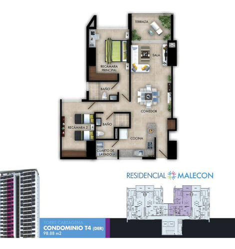 Departamento En Venta, 2 Recámaras, Piso 16 4, En Malecón Américas Cancún.