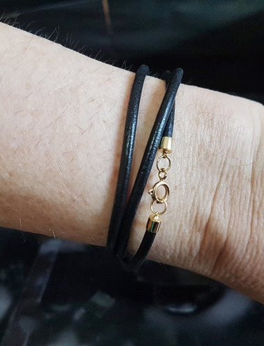 Imagem 6 de 7 de Pedras - Pulseira (3v), Unissex, Couro 3mm, Ouro, Cód380p389