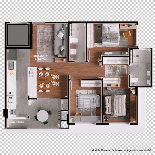 Imagem 19 de 26 de Apartamento Com 3 Dormitórios À Venda Com 88.25m² Por R$ 718.000,00 No Bairro Boa Vista - Curitiba / Pr - M2bv-nhr203