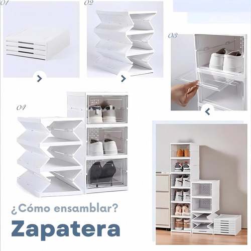 Zapatera Plegable Caja De Almacenamiento Acrílico 6 Niveles Blanco