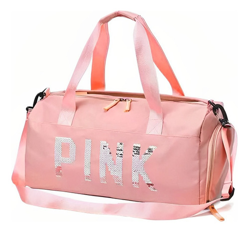 Bolsa Feminina Mala Pink Academia Fitness Transversal Casual Cor Rosa-claro Desenho do tecido Liso