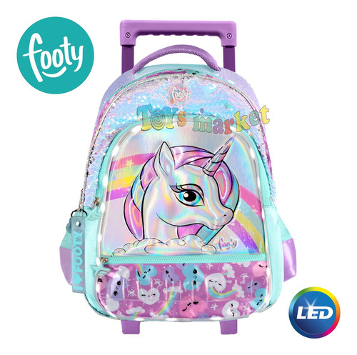 Imagen 2 de 4 de Mochila 18 Con Carrito Carro Luces Led Y Lentejuelas Footy