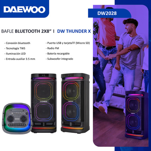 Bocina Bafle 2x8 Daewoo DW2028 Thunder-x Recargable Bluetooth Tws Color Negro