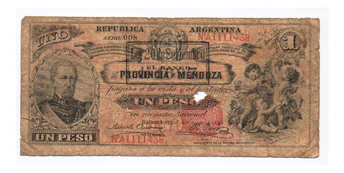 Billete 1888 Mendoza 1 Peso Serie 008 Col 081 Resellado 1897