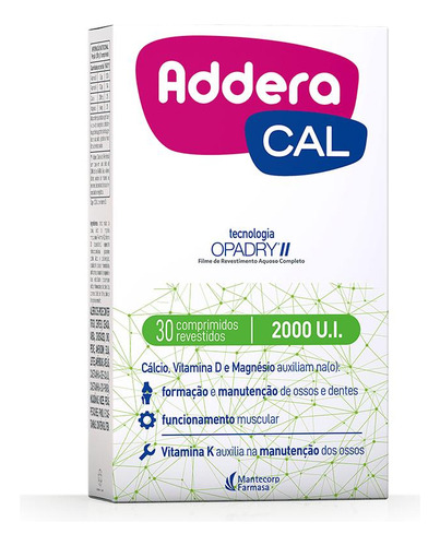 Vitamina D Addera Cal 2.000ui 30 Comprimidos Sem Sabor
