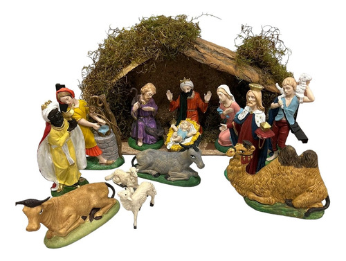 Pesebre 9 Piezas Con Cabaña Adorno Navidad 