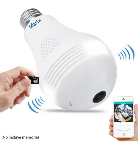 Camara Ip Tipo Foco, Con Ojo De Pez, Bocina, Microfono