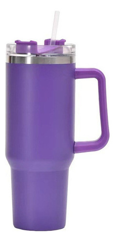 Taza de acero inoxidable con forma de pajita de color morado multicolor de 40 oz con asa y fondo plano (1200 ml)