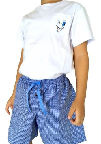 Pijama Niño Caritas // Short Y Camiseta Cuello Redondo
