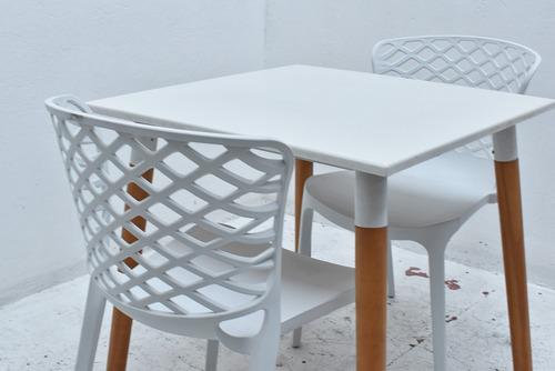 Combo Bar Eames Mesa 70 + 2 Sillas Calegari Blanco Liso