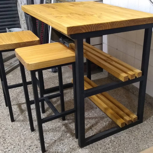 Isla De Cocina Desayunador Estilo Industrial Con 2 Banquetas