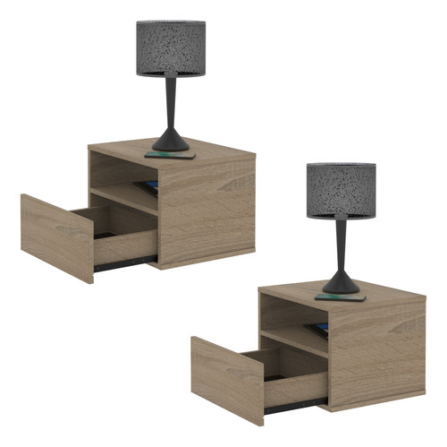 Set 2 Mesas De Luz Flotantes Con Cajón Dormitorio Moderna