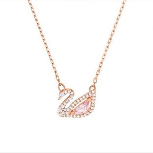 Collar De Cisne Pequeño De Oro Rosa De Plata De Ley S925