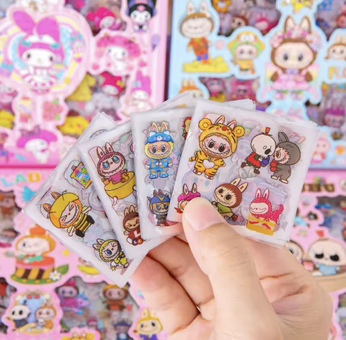 Set 100 Stickers Labubu Caja Láminas Con Pegatinas