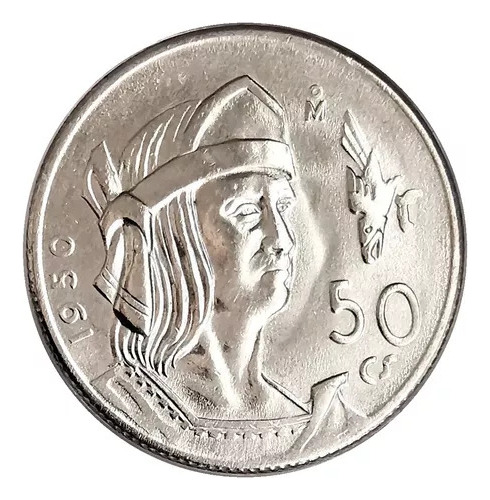 Moneda 50 Centavos Cuauhtémoc Plata Ley .300 Año 1950