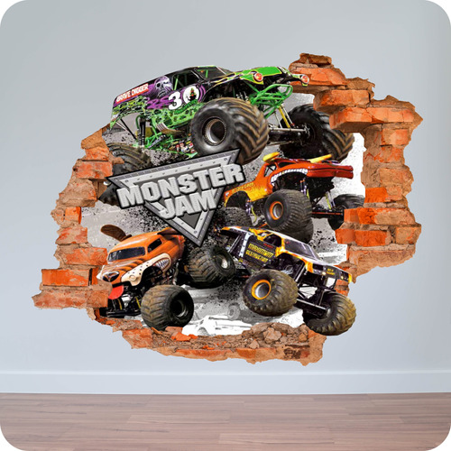 Vinilo Pared Rota 3d Monster Jam Truck 50x50