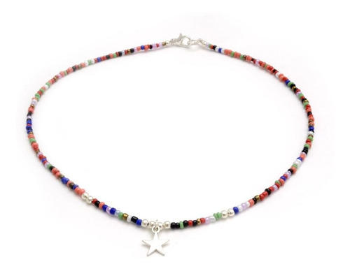 Collar Multicolor Mostacillas  Dije Estrella Acero Blanco