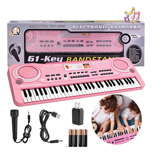 61 Teclado Piano Digital 61 Teclados Piano Para Niños Con Micrófono,teclados Musicales Para Niñas Niños,color Rosa