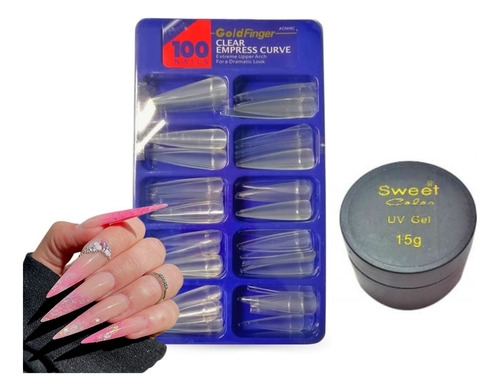 Pack Gel Constructor Sweet Color 15ml+tips Stiletto Clear 