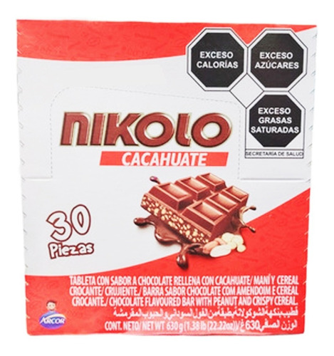 Nikolo Arcor - Barra Sabor Chocolate Con Cacahuate 30 Pz