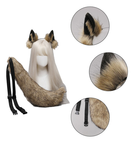 Diademas Con Orejas De Lobo Peludas, Conjunto De Cola De Ani