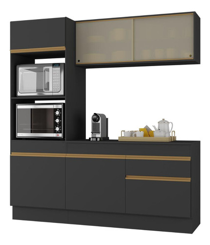 Armário Cozinha Compacta Rodapé 3 Pç Mp2178 Made Multimóveis Cor Preto/dourado