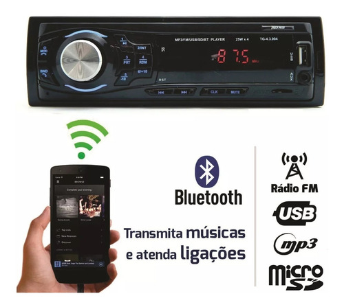 Imagem 2 de 8 de Radio Carro Automotivo Fm Mp3 Player Bluetooth Usb/sd/aux In