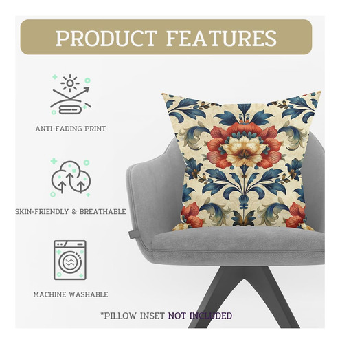 4 Fundas De Almohada Con Estampado Floral Retro, 18.0 X 18.0