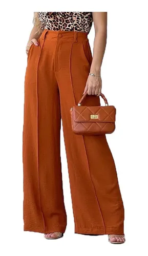 Pantalon De Vestir Mujer Oficina Color S lido Pierna Anc u