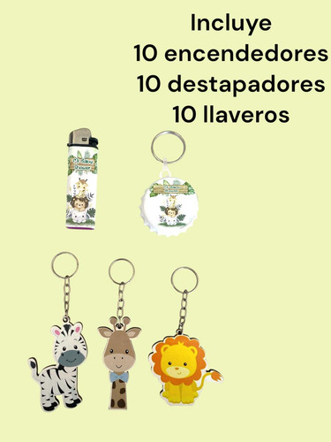 Recuerdo 30 Pz Baby Shower Selva Animalitos Jungla Combinado