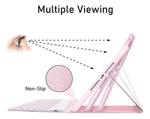 Funda Con Teclado Inalámbrico Para iPad 7 8 Y 9 De 10.2 Rosa