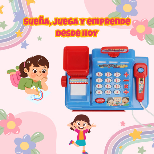 Mini Caja Registradora Para Niña Con Luz Sonido Y Accesorios Azul Y Rojo