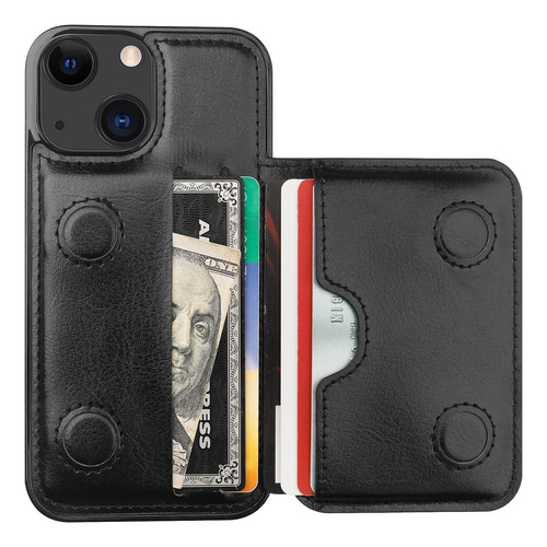 Funda Para iPhone 13 Mini Con Billetera Kihuwey Color Negro