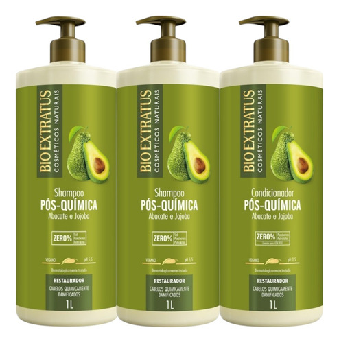 Kit 2 Shampoo 1 Condicionador Pós Quimica 1 L Bio Ext