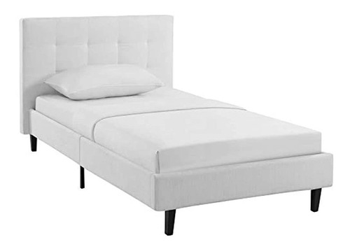 Cama De Plataforma Doble Tapizada Blanca Con Soporte