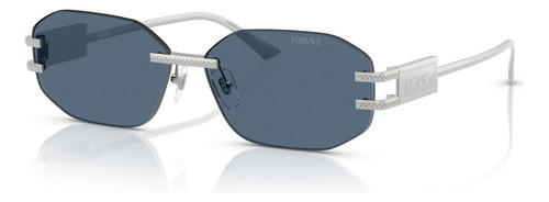 Óculos De Sol Versace Fashion Id Prata Ve2274 100080-58 Armação Prateado Haste Prateado Lente Azul