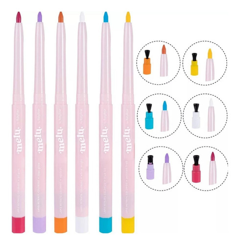 Kit 6 Lápis Delineador Olhos Colorido Retátil Melu Ruby Rose