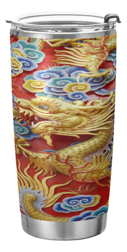 Botella Agua Deportiva Golden Red Dragon Art Pajita Acero Al