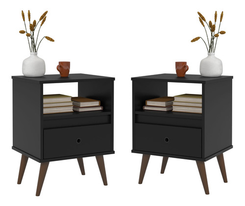 Imagem 1 de 5 de Kit Com 2 Mesas De Cabeceira Wood New - Preto