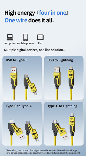 Basemo Car 4 In 1 Data Cable Type-c + Ios Charging Cable