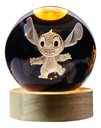 Luminária Mesa Led Bola Cristal Stitch Decoração Estrutura A 5v