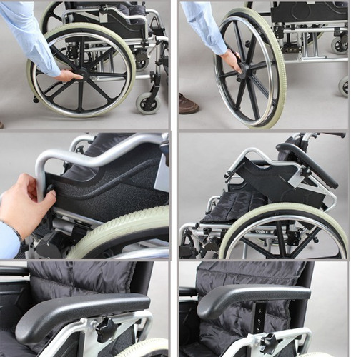 Imagen 3 de 7 de Silla De Ruedas En Aluminio Plegable Posa Brazos Rebatibles