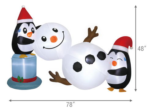 Inflabl De 6,5 Pies Pingüinos Navideños Con Muñeco De Nieve