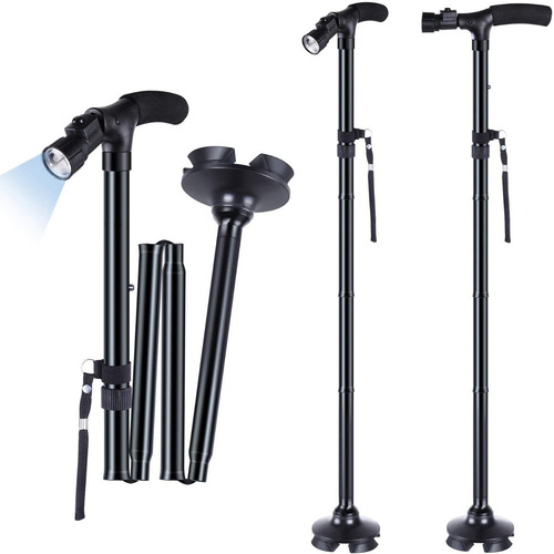 Baston Plegable Para Caminar Con Luz Led Base Articulada