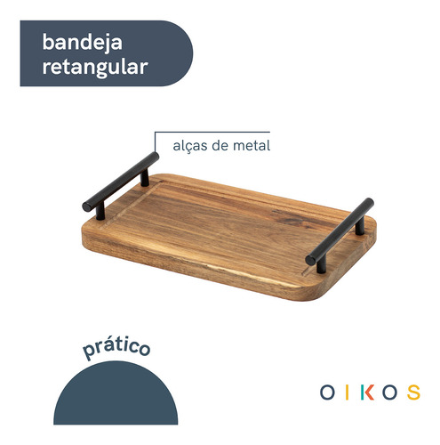 Bandeja De Madeira Acácia Com Alças Multiuso - Oikos Cor Marrom-escuro
